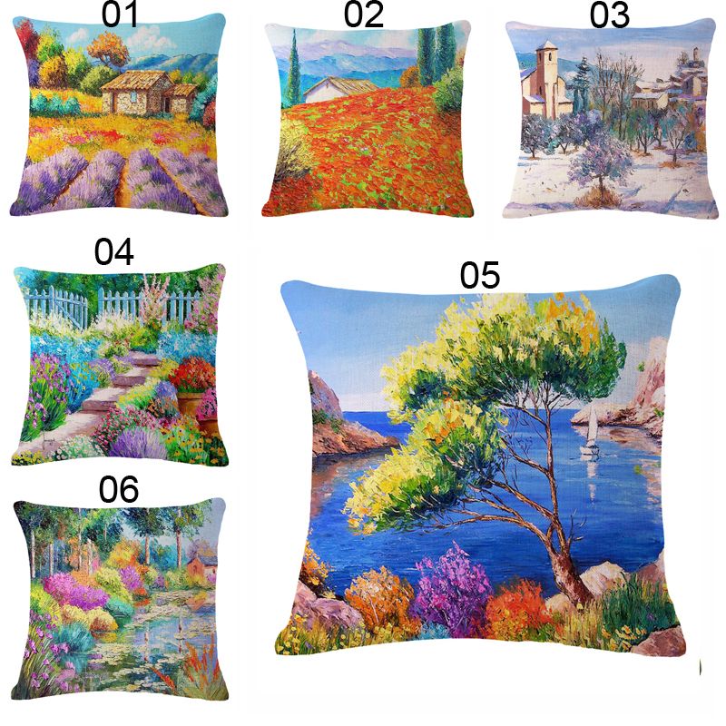 Home Textile Colorful Beautiful Scenic 45 45cm Housing Personality Linen Cushion Cover Throw Pillow Covers For Hug Cushionscushions Lounge Chairs Outdoor High Back Chair Cushions Clearance From Samlxd