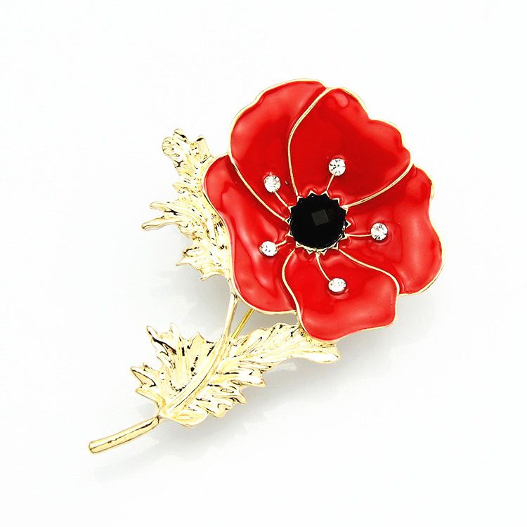 2021 2.6 Inch Red Emerald Poppy Pin Brooch Gold Tone Poppy Flower ...