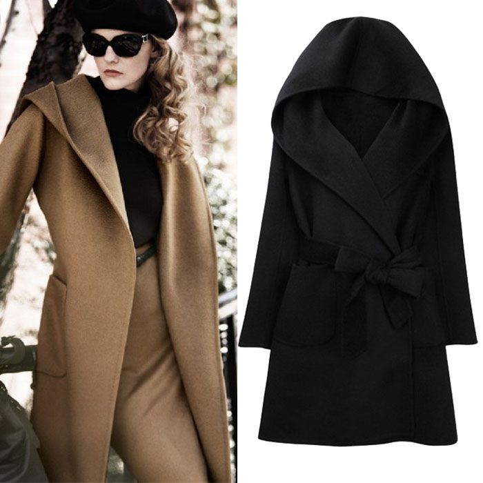 wool coat with hood and belt