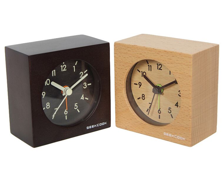 2018 Solid Wood Clocks Mute Intelligent Small Squares Alarm Clock Material Rubber Wood Glass Color Black Walnut Wooden Brown Size 7 8 4 3 Cm N W 0 17 Kg Box 10 5 Alarm Clock