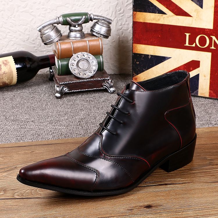Euramerican Genuine Leather Wine Red Mens Boots Wedding Shoes Lace Up ...