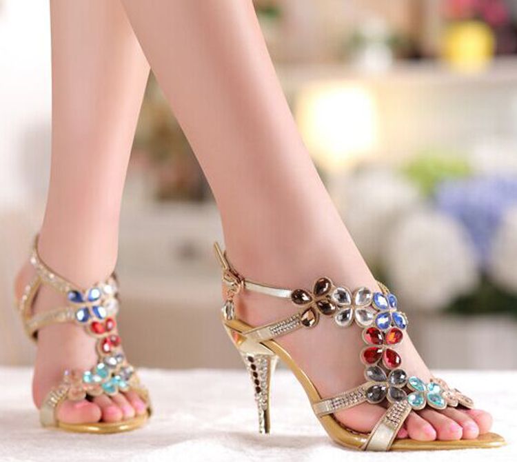 High Heel Sandals Beaded Rhinestone Open Toe Lady Bridesmaid Summer