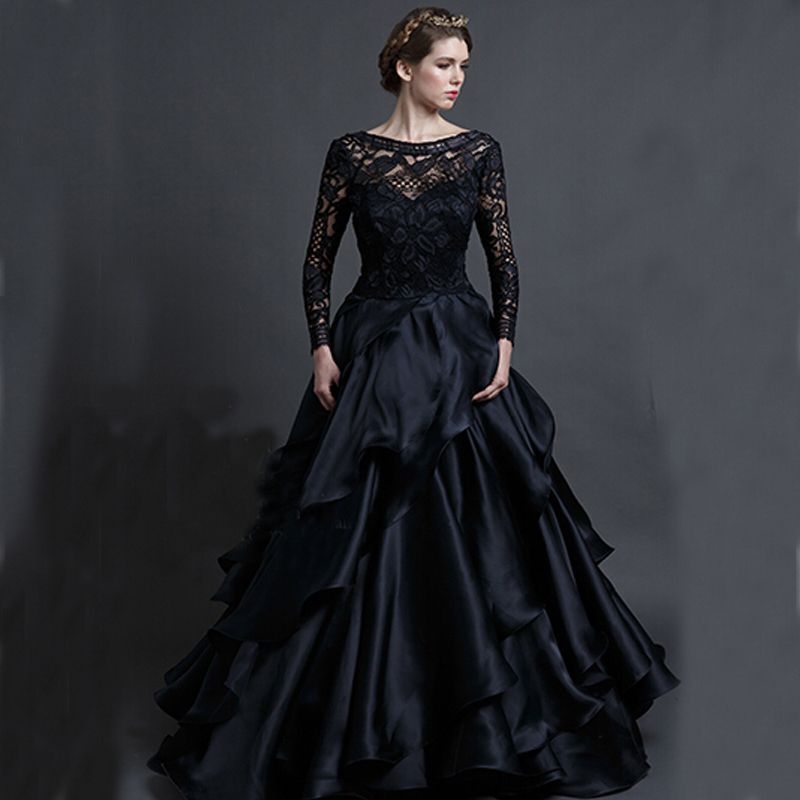 Vintage Black Wedding Gowns Sareh Nouri 2016 Gothic Long Sleeved Bridal Dresses Sheer Illusion Sleeves Backless Ruffles Train Prom Dress Gown Vintage Black Wedding Gowns Sareh Nouri 2016 Gothic Long Sleeved Bridal Dresses Sheer Illusion Sleeves Backless Ruffles Train Prom Dress Gown