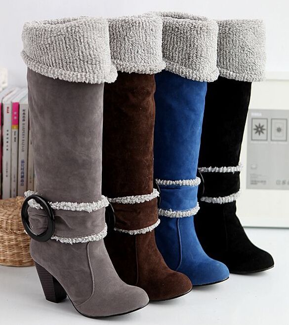 Snow Boots Big Size 34 43 Square High Heels Knee High Winter Shoes For ...
