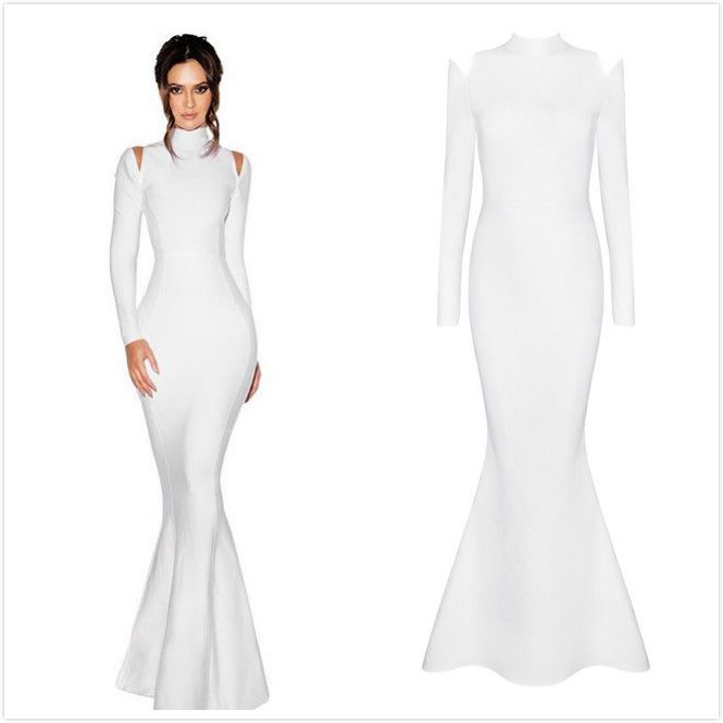 white long sleeve turtleneck dress