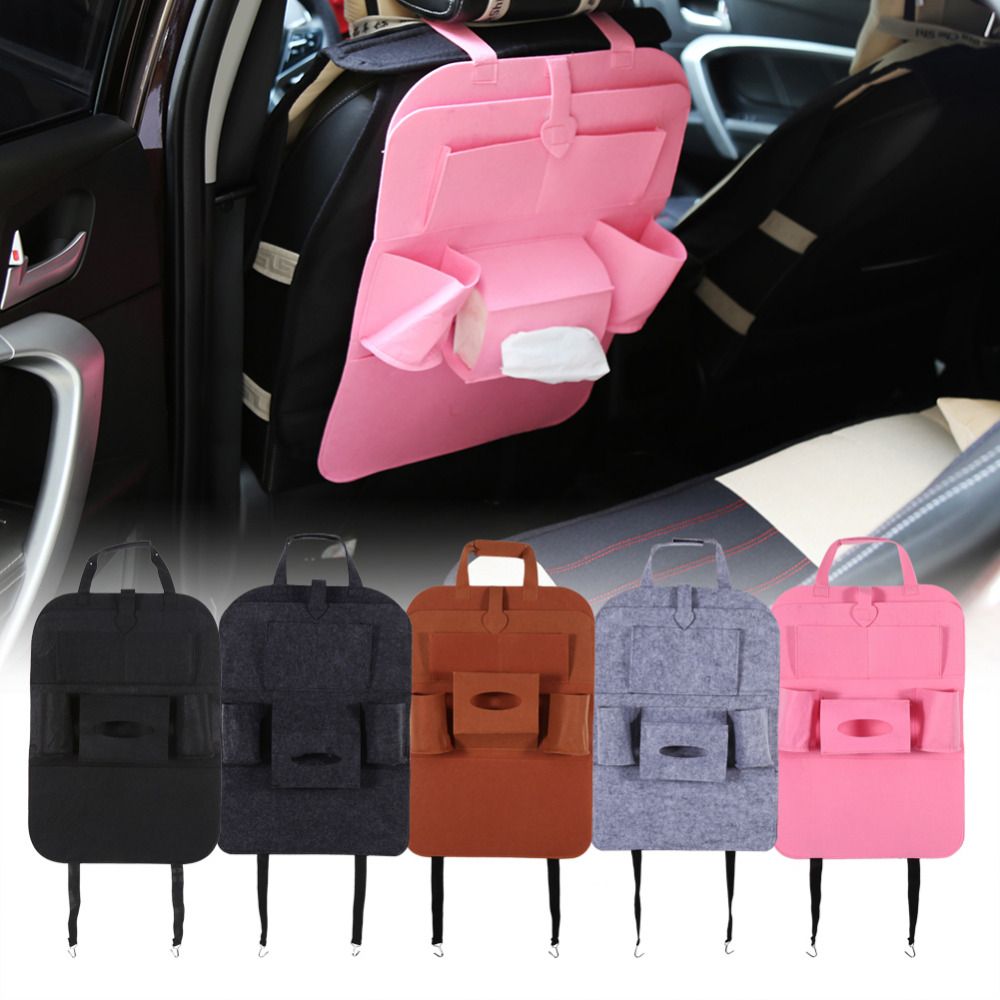 5pcs Car Auto Organizer Multi Pocket Back Seat Storage Bag Automobiles Holder Hanger Interior Accessories Black Brown Light Gary Pink