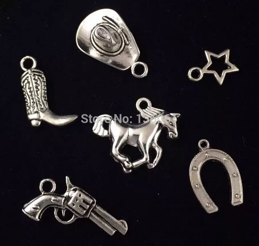 Silver Yellow Plated Horse Shoe And Horse Charm 25mm