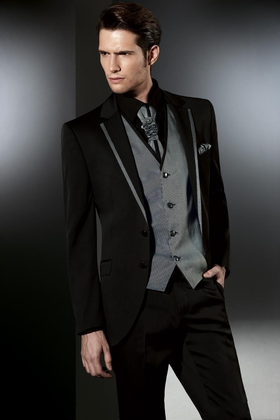 Black Silver Two Button Slim Fit The Best Man Suits For ...