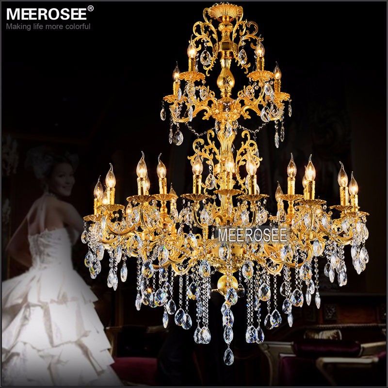 Luxurious Gold Large Crystal Chandelier Lamp Re Light Luxurious Gold Large Crystal Chandelier Lamp Re Light Fixture 3 Tiers 29 Arms Hotel Md3034 D1200mm H1450mm Pink Sputnik