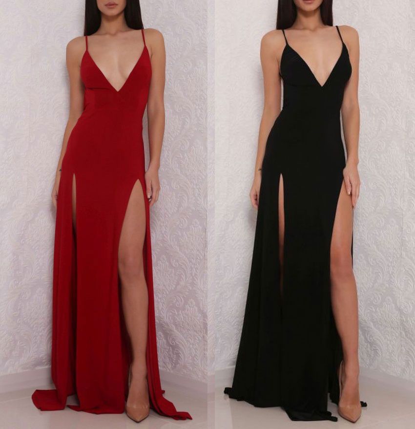 black low cut prom dress