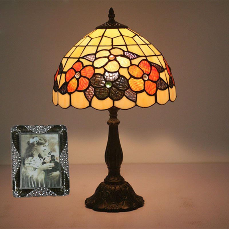 12 Inch Table Lamps Bedroom Bar Art Vintage Bedside Light European Alloy Stained Glass Desk Lamp For Study Restaurant