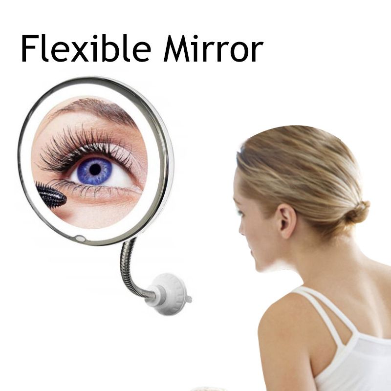 Makeup Mirror Flexible Gooseneck 10x Magnifying Led Light Bathroom Vanity With Strong Suction Cup 360 Degree Swivel Travel