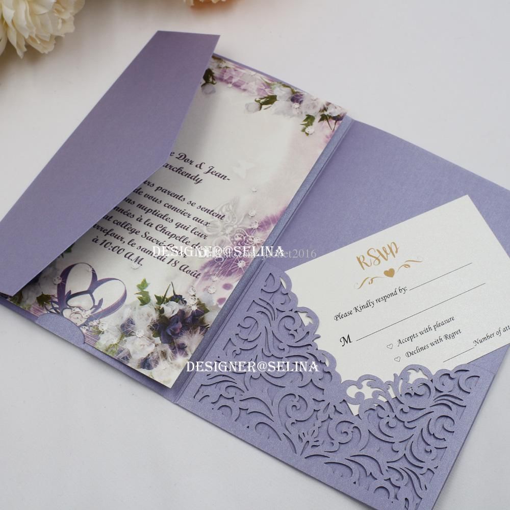 Lavender Trifold Pocket Wedding Invitations Laser Cut First Holy