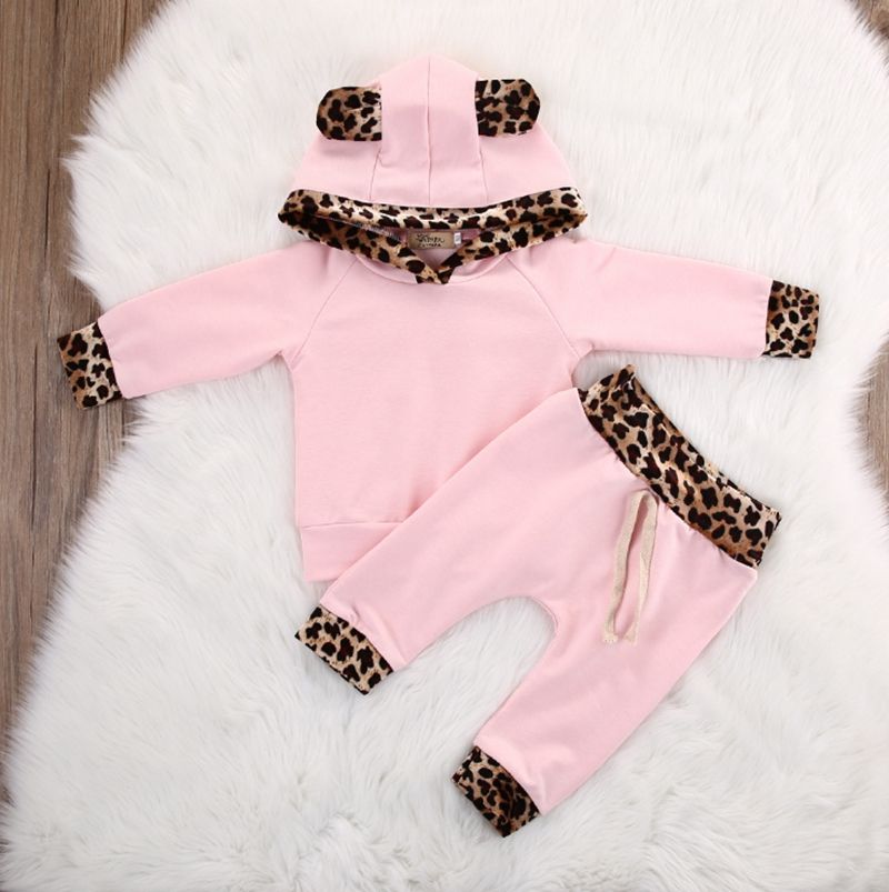 2020 Baby Girl Designer Clothes Leopard Todder Girls Hoodie Pants Sets