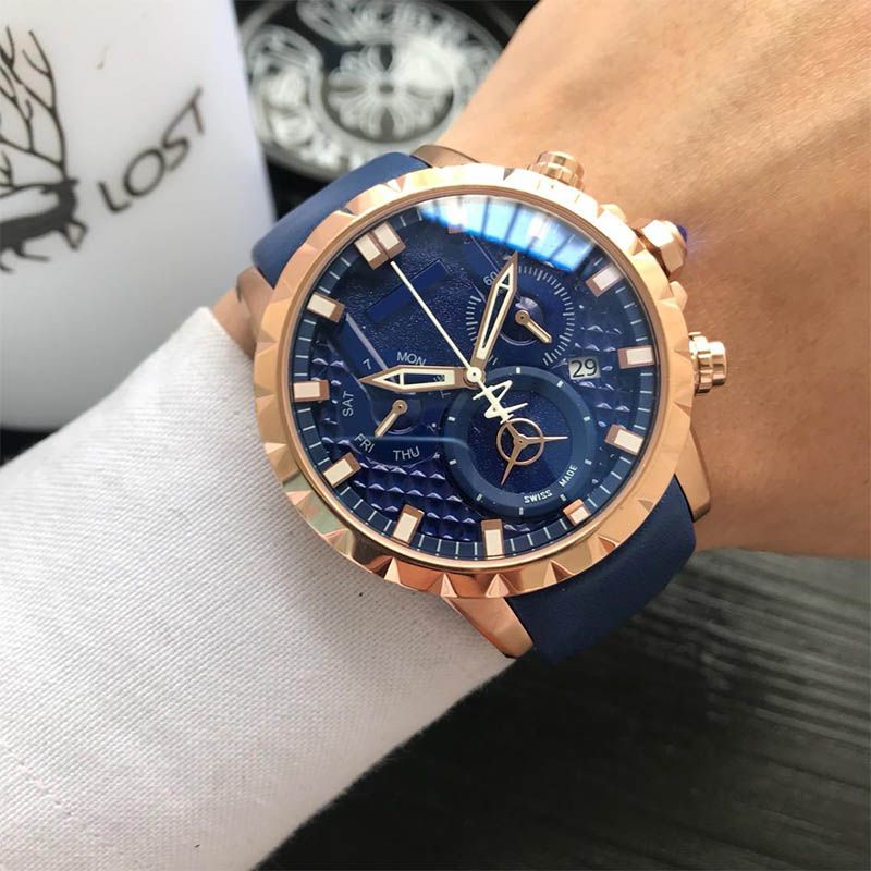 Top Quality Luxury Men Watches Swiss Quartz Chronograph Watch Gold