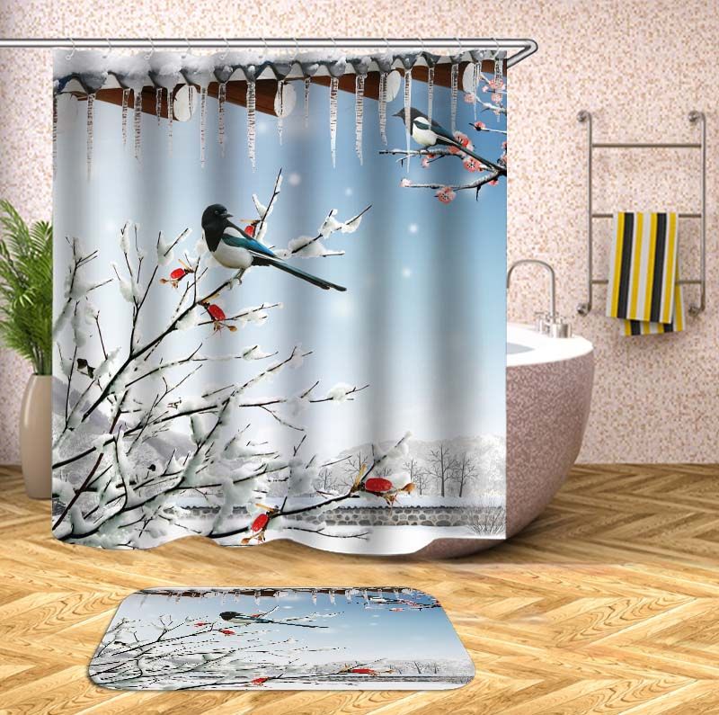 Cartoon Bathroom Sets With Curtains Elephant Pattern Waterproof Kids Shower Curtain Bath Mat Set For Decoration Z005