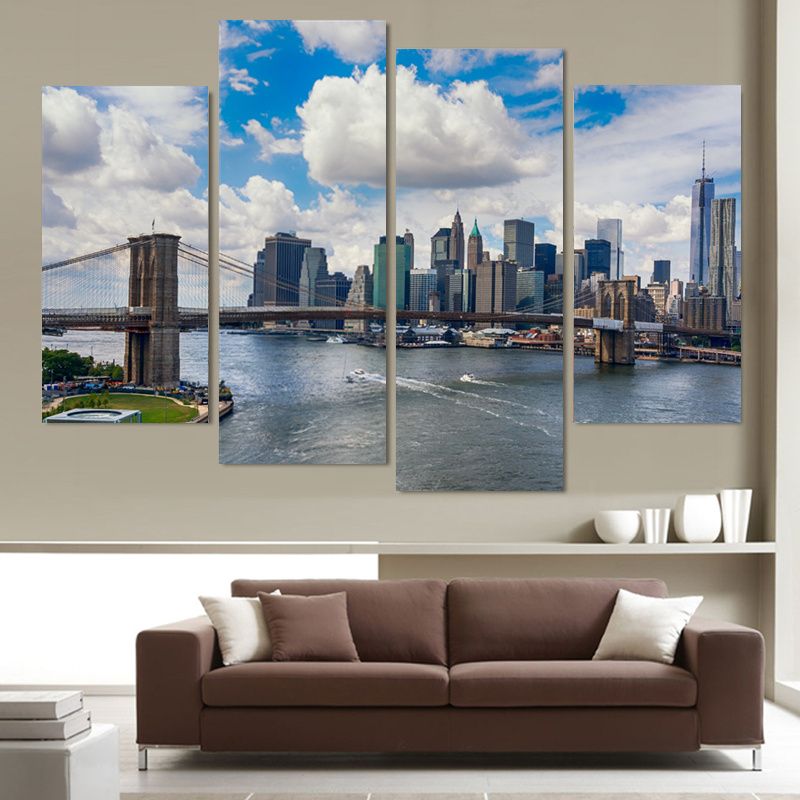 4 Panels New York Landscape Large Hd Picture Modern Home Wall Decor Canvas Print Oil Painting For Room On The