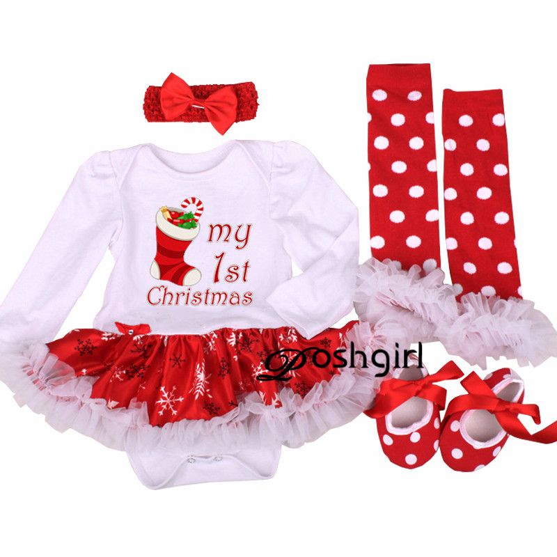 2019 My First Christmas Baby Girl Clothes Set Lace Romper Dress 2019 My First Christmas Baby Girl Clothes Set Lace Romper Dress Headband Leg Warmers Crib Shoes Girls Christmas Outfits Boutique Gift Y18120303 From ... - 2019 My First Christmas Baby Girl Clothes Set Lace Romper Dress