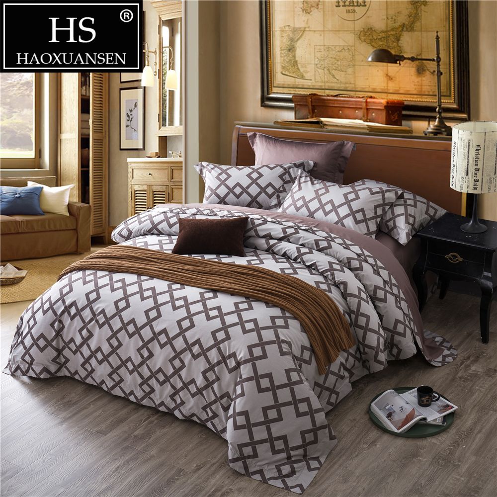 Jacquard Square Plaid Design Grey 4pcs Bedding Egyptian Cotton Bed Sheets Duvet Cover Pillowcase Simple Fashion Oriental Style