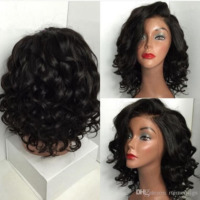 Short Wavy Human Hair Full Lace Bob Wigs For Black Woman Natural