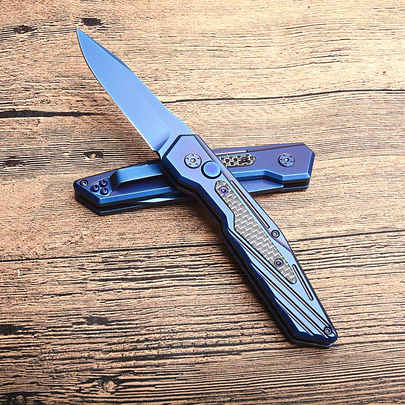 Exquisite Auto Tactical Folding Knife 8Cr13Mov Blue Titanium Coated