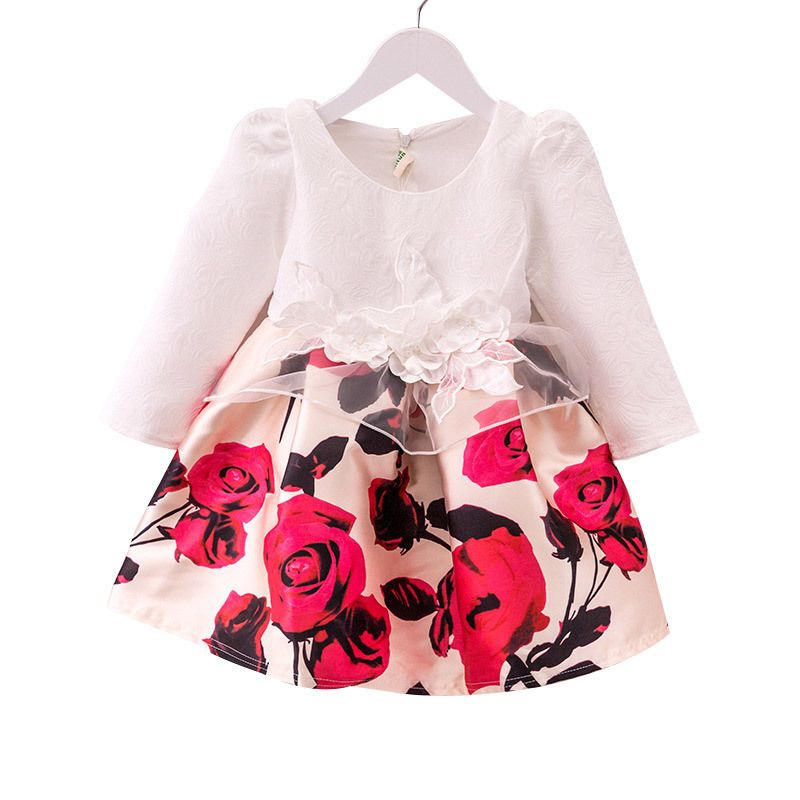 1PC Girls Kids Fashion Girls Long Sleeve Princess Dress Hollow Flower Girl Dress Clode for 2-8 Years Old