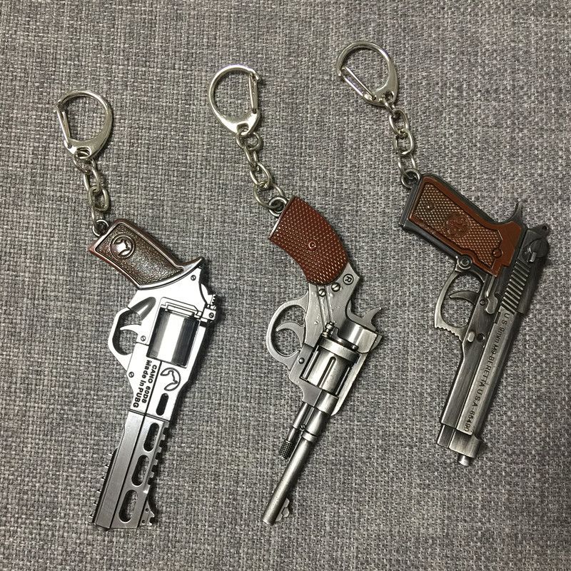 Handgun Keychains Men'S Game Gun Model Collection Pistol Key Chain Ring Revolver Souvenir Men