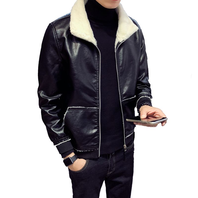 Winter Men Jacket Turn Down Collar Wash Pu Mens Thicken Winter Men Jacket Turn Down Collar Wash Pu Mens Thicken Fleece Leather For Coats Ay801 Faux