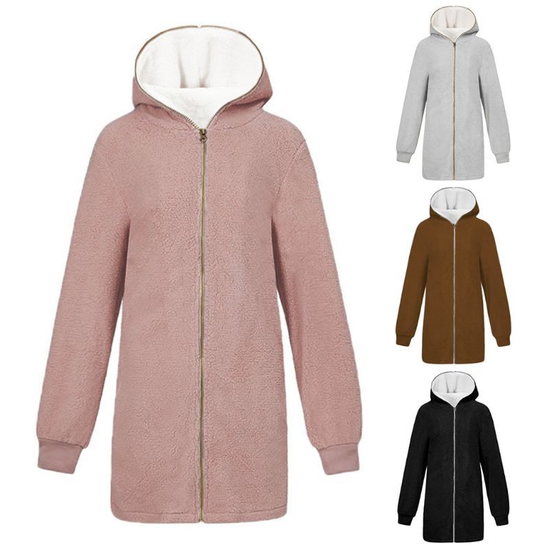 FLCH+YIGE Women High Neck Zipper Long Sleeve Stylish Outwear Hooded Coat Jacket