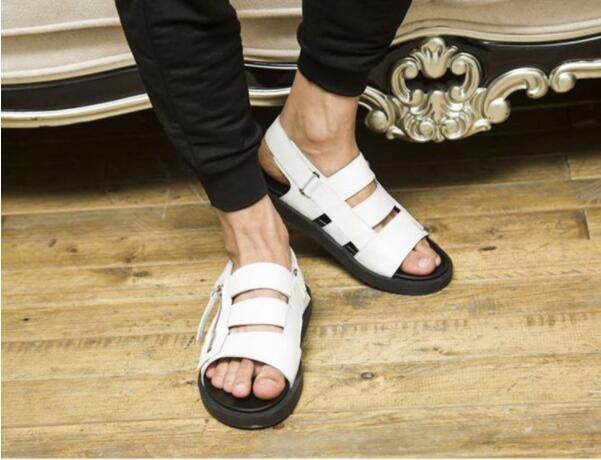 Römische Leder Sandalen Qualität Sommer Freizeitschuhe Weiche Haut Cool Reißverschluss Flache Seiten Echtes Herren Luxus 3L5Rj4A