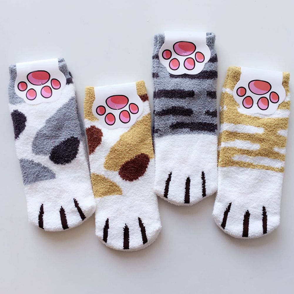 Cute Women Girls Cat Claws Plush Fuzzy Fleece Soft Floor Sleep Indoor Socks HOT