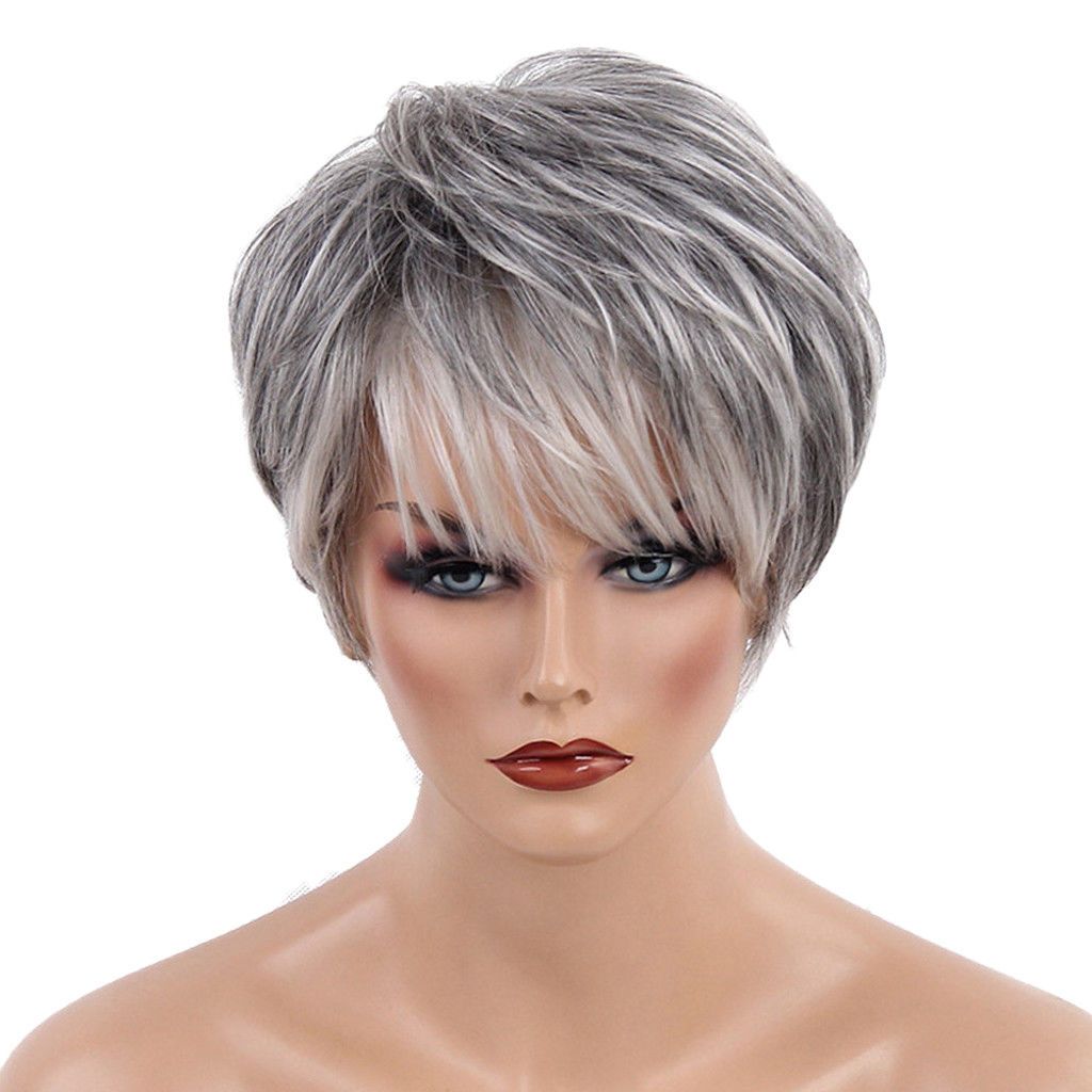 Natural Silver Gray Straight Short Hair Wig Women S Fashion Wig