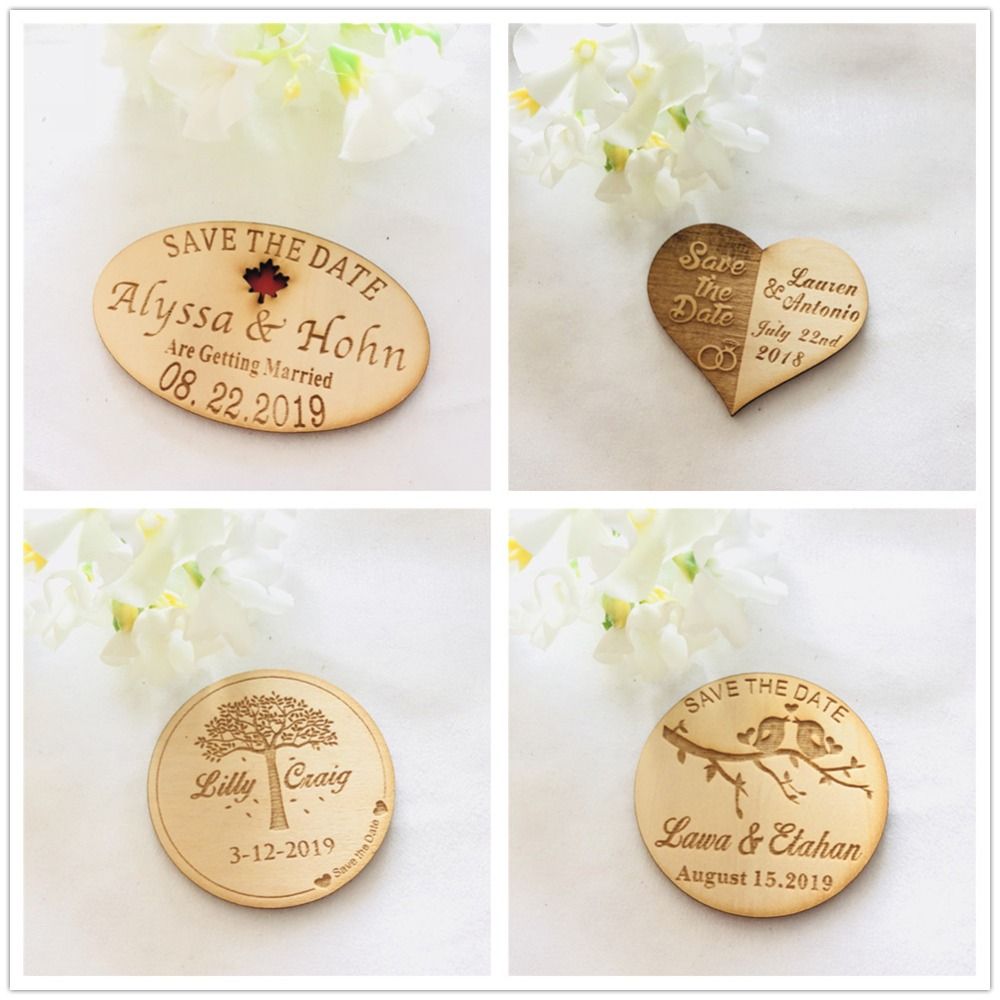 Personalized Magnet Wedding Favors Rustic Wood Save The Date Magnet