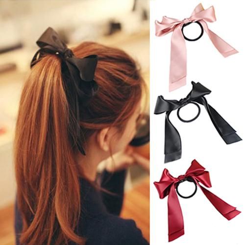 2021 Korean Style Women Satin Ribbon Bow Hair Band Rope Scrunchie