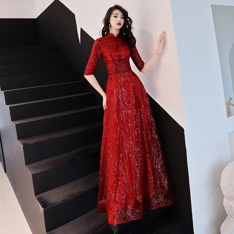 compre brindis vestido novia otoño 2019 nuevo estilo chino rojo