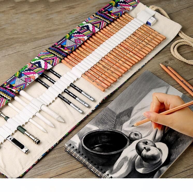 Sketch Pencil Set Professional Sketch Drawing Tool Log Painting Pencil Pencil Bag Painter School Student Art Supplies