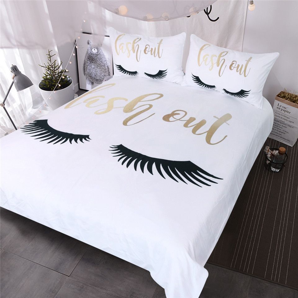 Blessliving Eyelash Bedding Queen Gold And Black Cute Eyes Pattern Blessliving Eyelash Bedding Queen Gold And Black Cute Eyes Pattern Quilt Cover Set Funny Duvet For Fashion Girls Comforter Hotel Collection