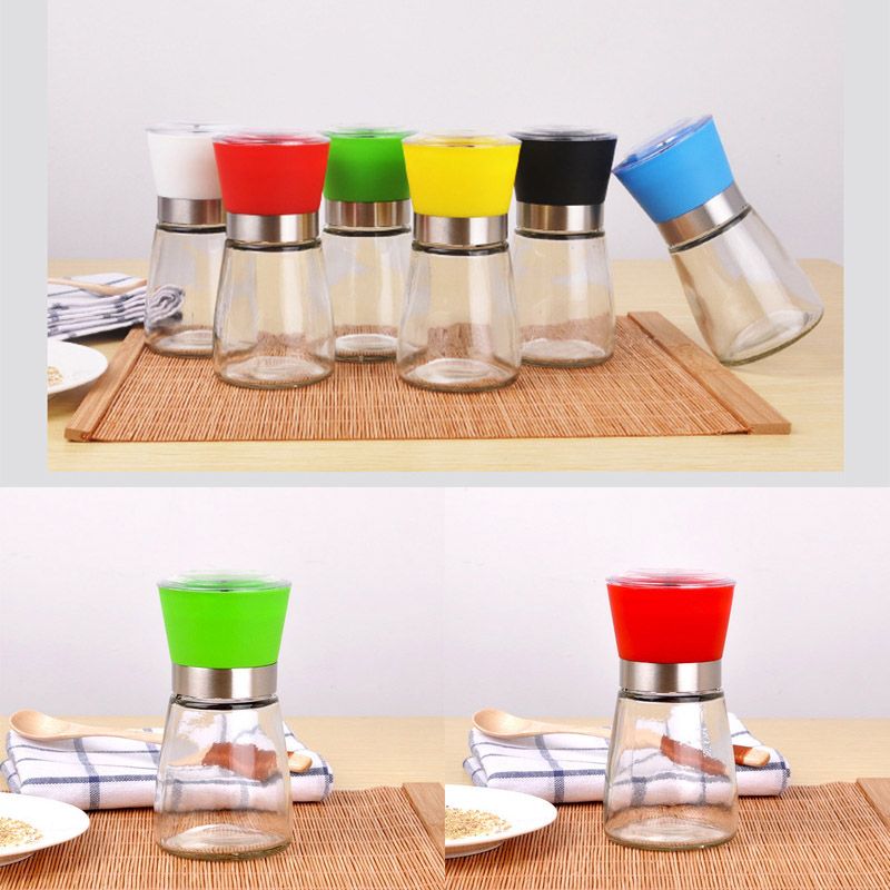 2021 Manual Salt Pepper Mill Grinder Plastic Lid Glass Bottle Seasoning