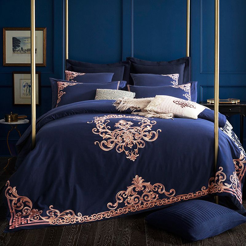 Embroidered Luxury Royal Bedding Set 60s Egyptian Cotton Bed Sheets Silky 4 6pcs King Queen Size Boho Duvet Covers