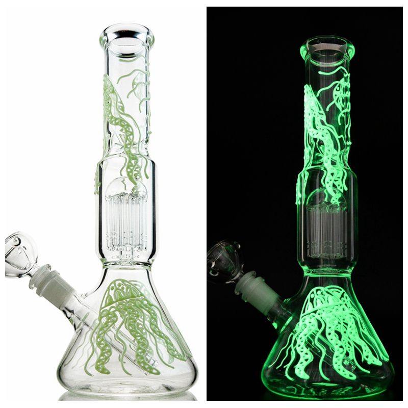 2019 Glow In The Dark Beaker Bongs 6 Arms Tree Perc UV Oil Dab Rigs