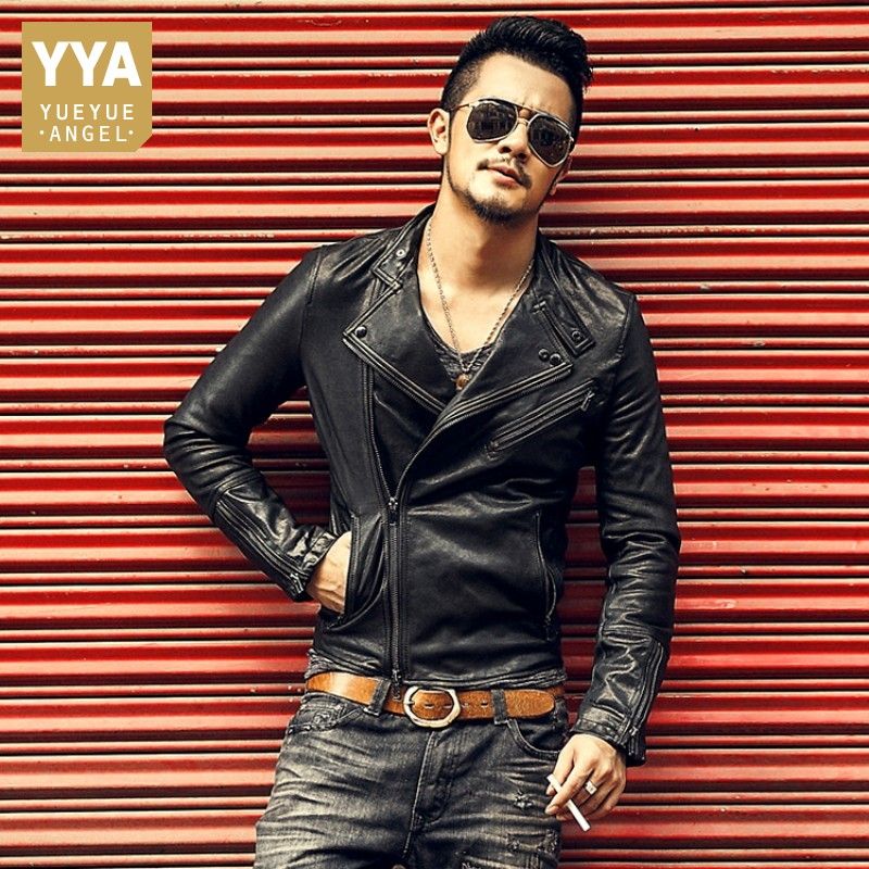 New Motorcycle Men Leather Jacket Er Casual Sheepskin Genuine Coat Male Short Autumn Black