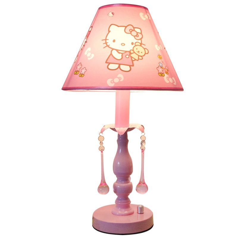 Oovov Princess Room Pink Fabric Table Lamp Cute Fashion Kids Crystal Desk Girls Lamps