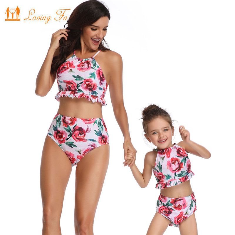 Cintura Madre Traje Mamá Bikini Niña Alta Baño Ropa Verano Sexy Floral Estampado De Familia Hija Mujer Playa TKJl1Fc