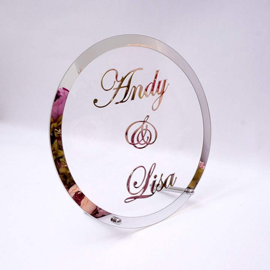 Round Customized Wedding Name Mirror Frame Acrylic Sticker