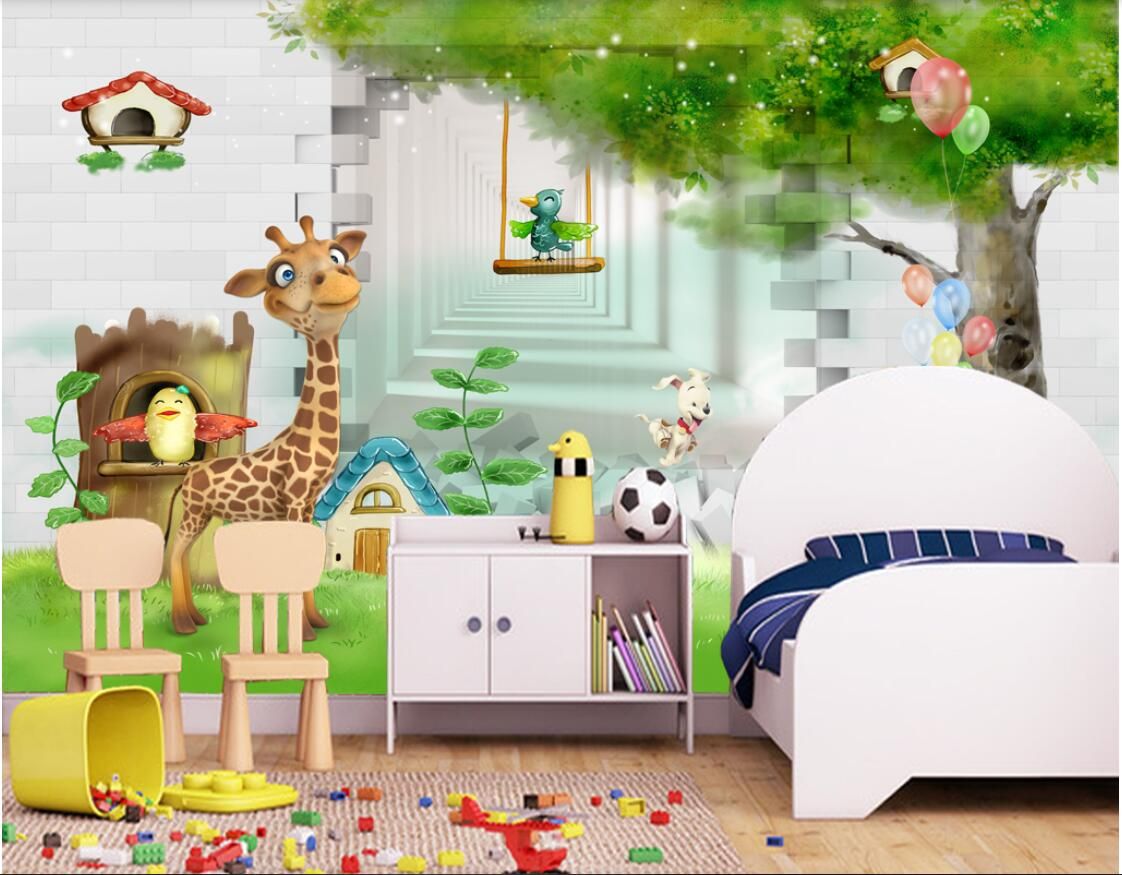 3d Room Wallpaper Custom Photo Non Woven Mural 3d Giraffe 3d Cartoon