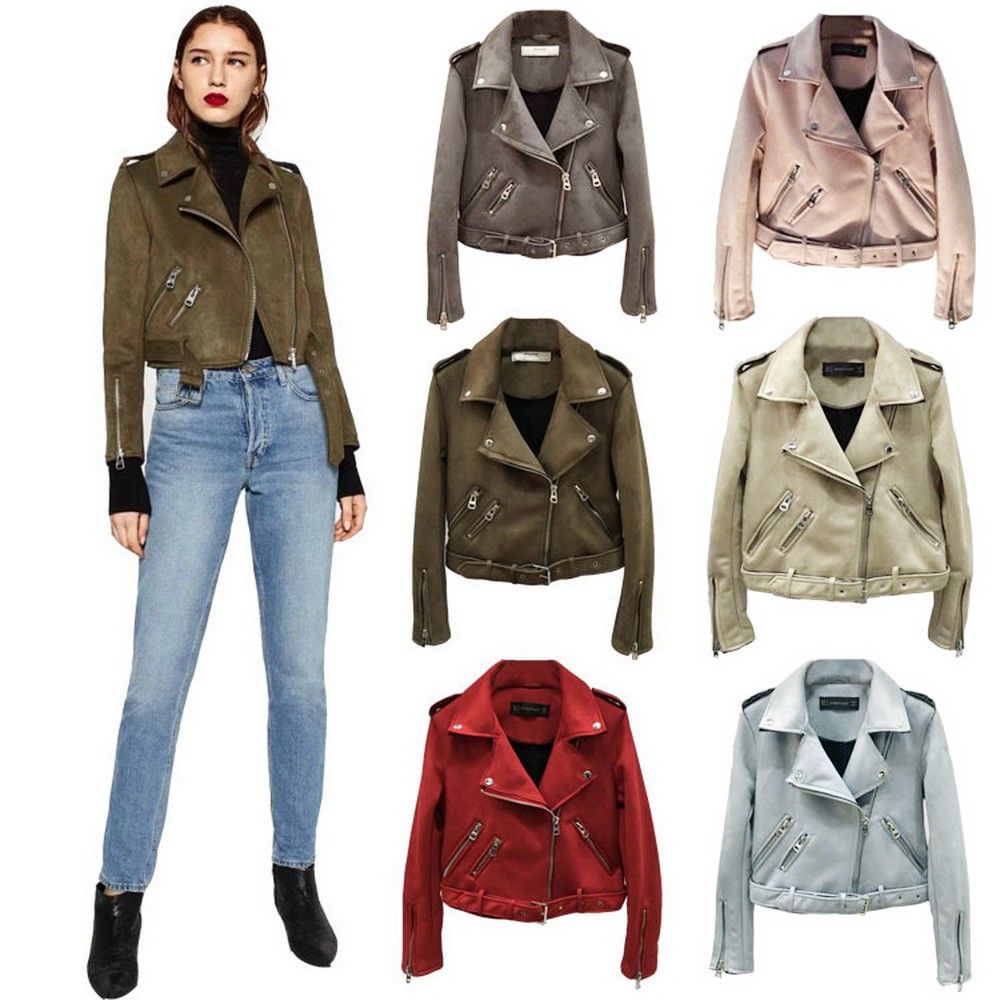 Suede Solid Color Leather Jackets Slim Short Fashion Zipper Deerskin Coats For Women S Clothing