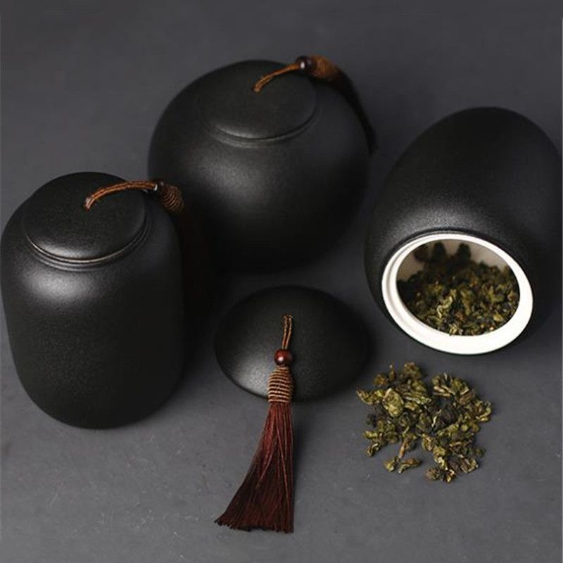 2020 Black Ceramic Storage Bottle Jar Kitchen Food Coffee Tea Pot