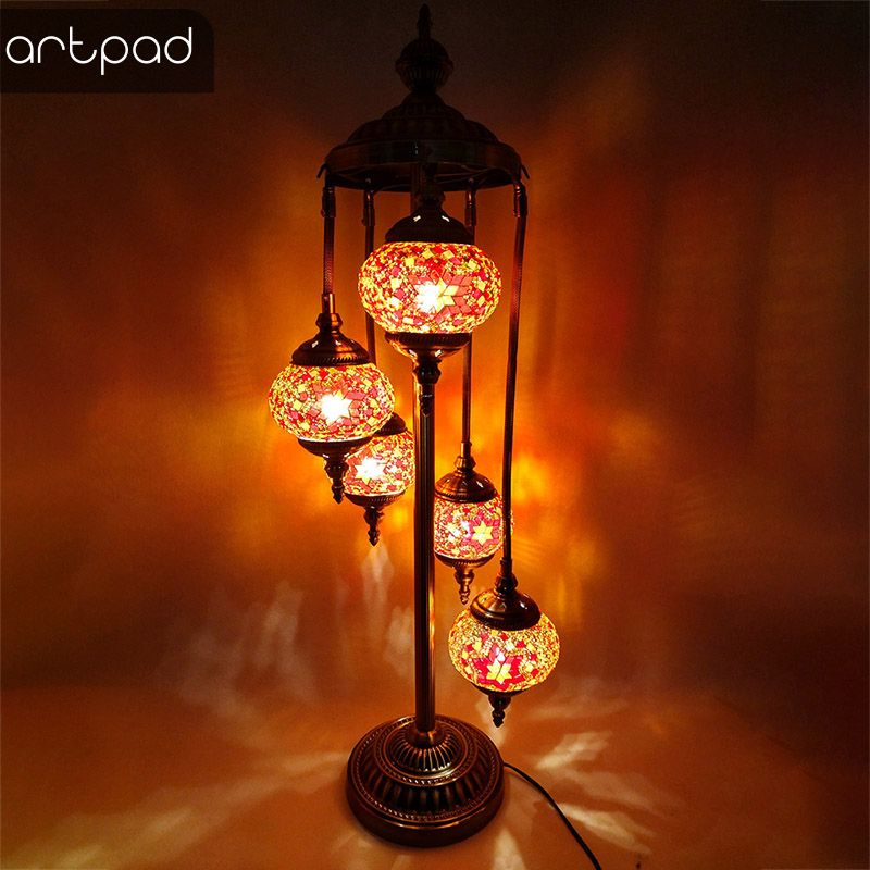 Artpad Turkish Style Retro Floor Lamps For Bedroom Living Room Decor Mosaic Glass Shade Led Vintage With Plug In