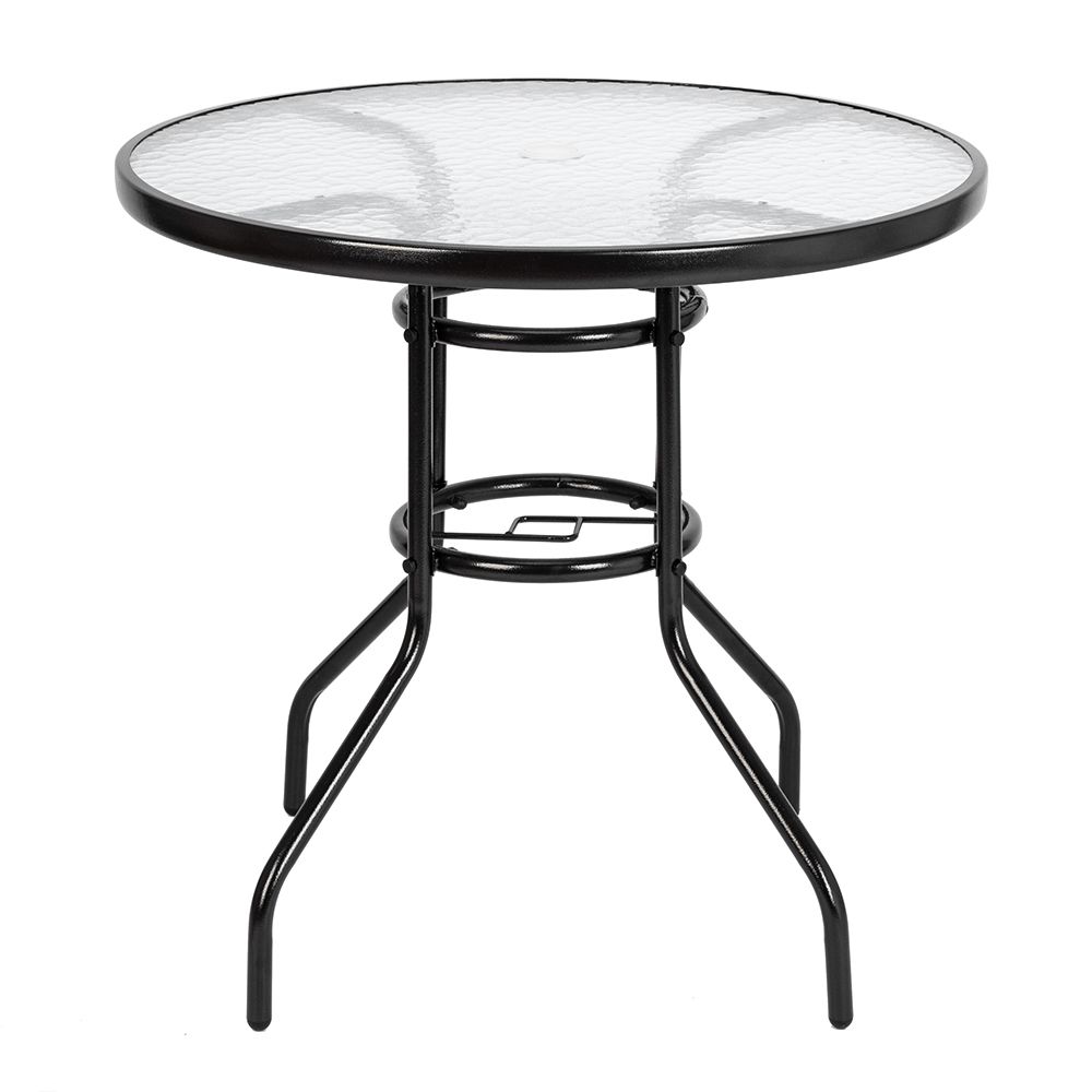 2019 Outdoor Dining Table Round Toughened Glass Yard Garden See Larger Image
