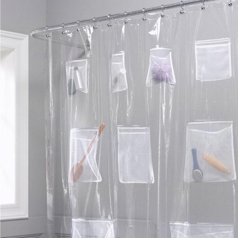 Waterproof Mildew Proof Non Toxic Bathroom Shower Curtain Translucent Liner With 9 Mesh Pockets Mma1369 30pcs